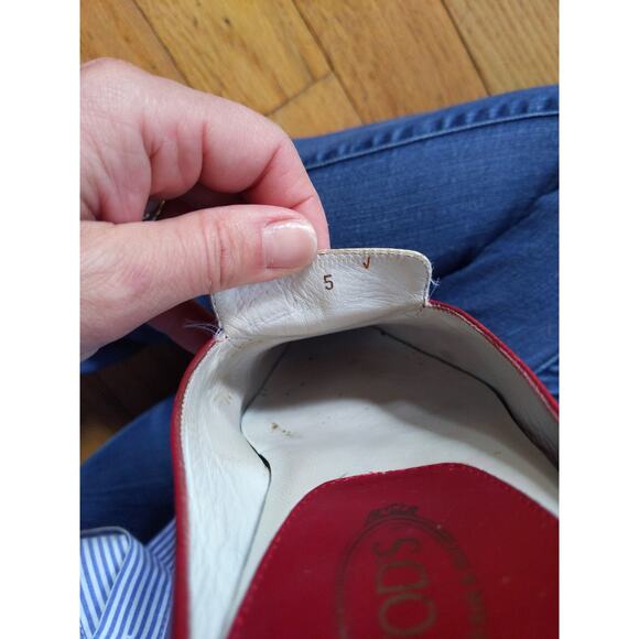 Tod's Cream Red Leather Mules Slides Italian Designer Size 5 Made in Italy - Picture 10 of 11